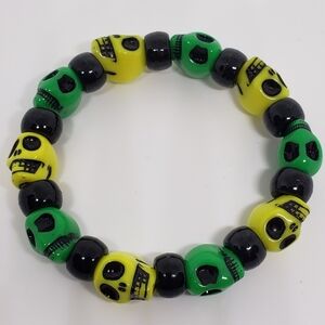 Handmade Neon Green Black Neon Yellow Skull kandi bracelet